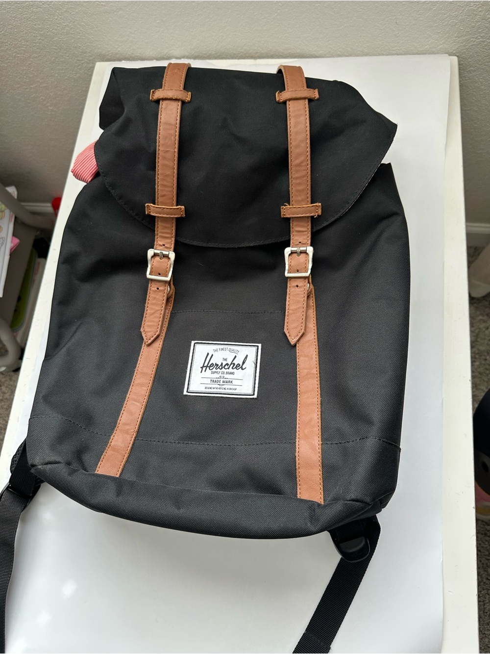 Herschel Supply Company Black Backpack with Tan Trim and Buckle Straps